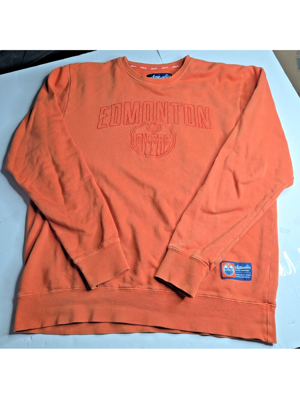 Edmonton Oilers NHL Authentics Orange Pigment Wash Crewneck Sweatshirt L